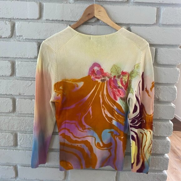 Hand Painted Sweater by Mechant in Gorgeous Floral Design S #080 - Picture 7 of 14